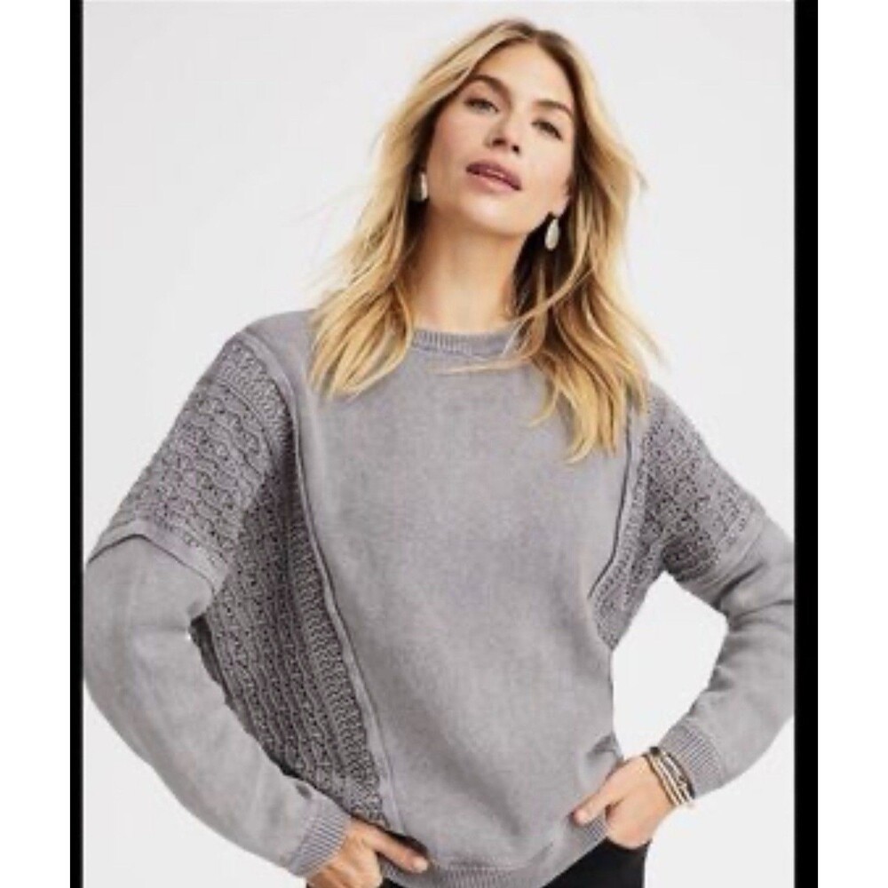 Pure Jill Elements Womens Charcoal Gray Cotton Ribbed Crochet Sweater Size 2X